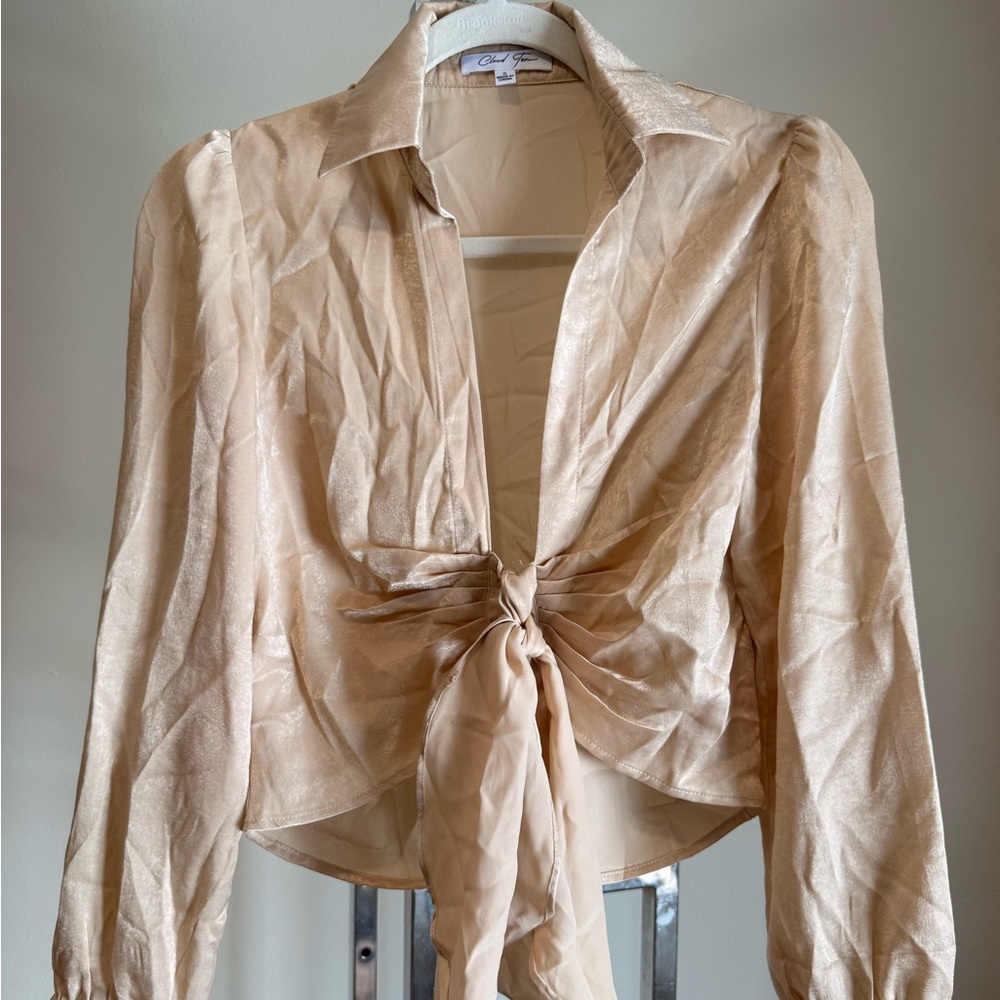 12th Tribe Cream Tie-Front Blouse